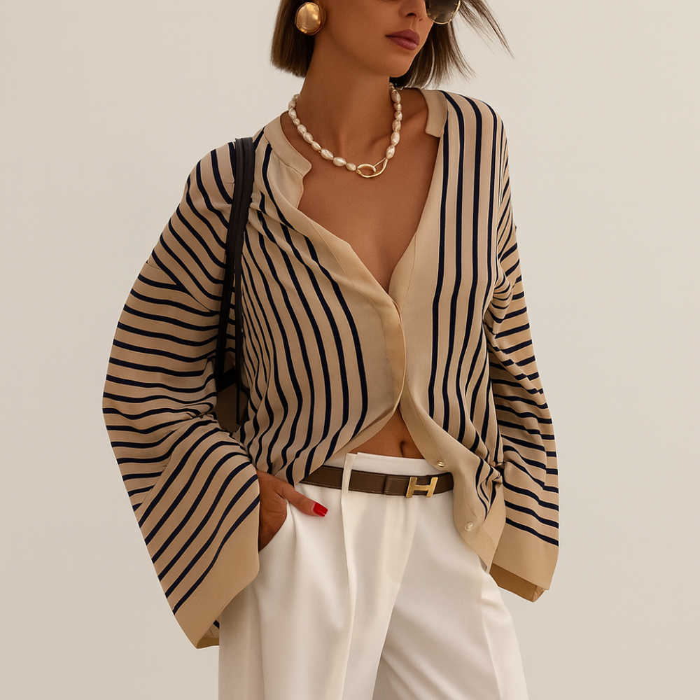 Chemise fendue à rayures décontractée