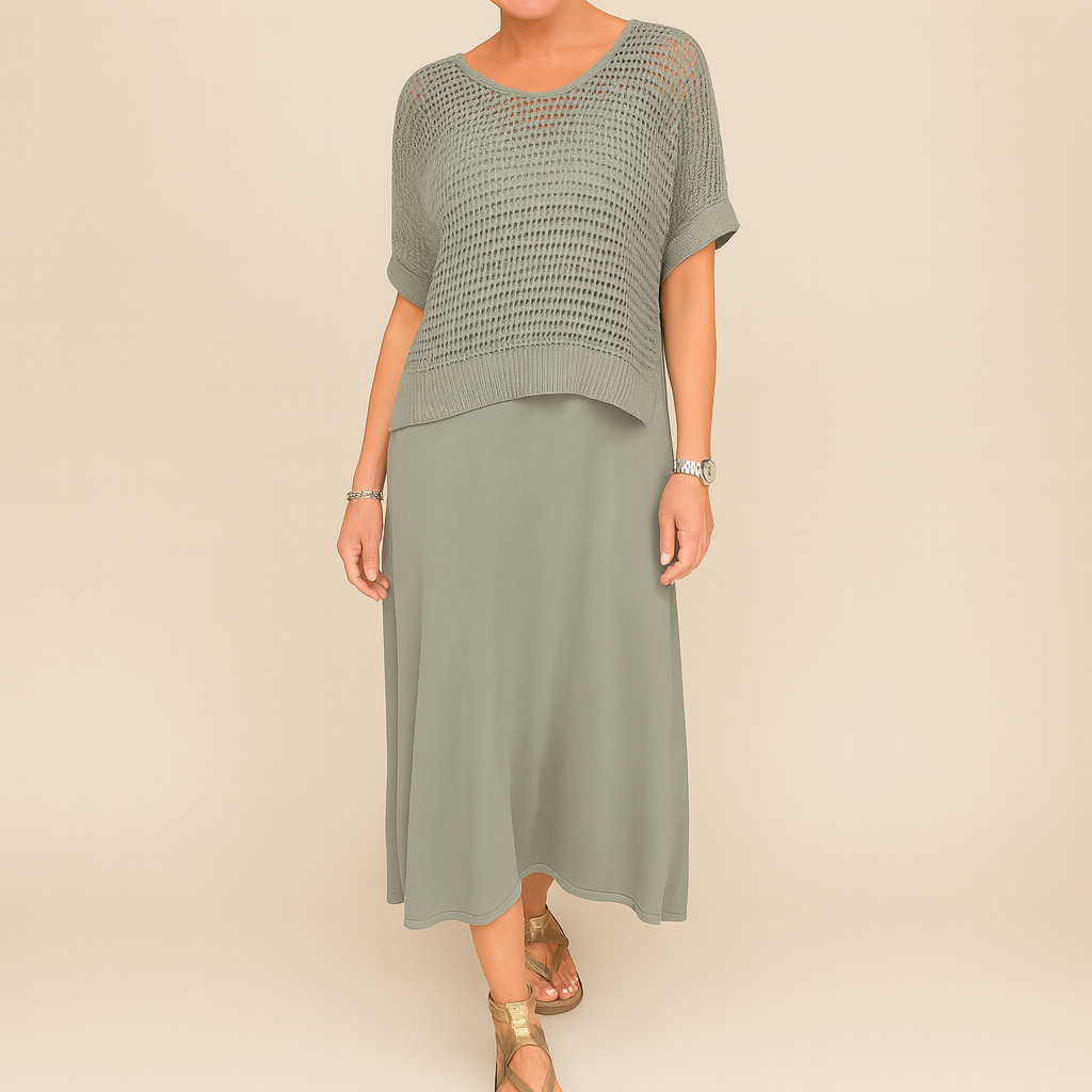 Laurie™ | Ensemble robe midi et haut en maille