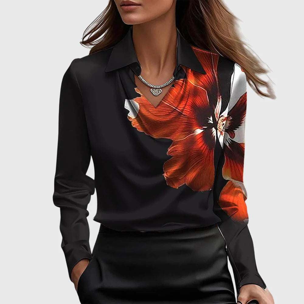 Blouse au brillant luxueux avec col plissé